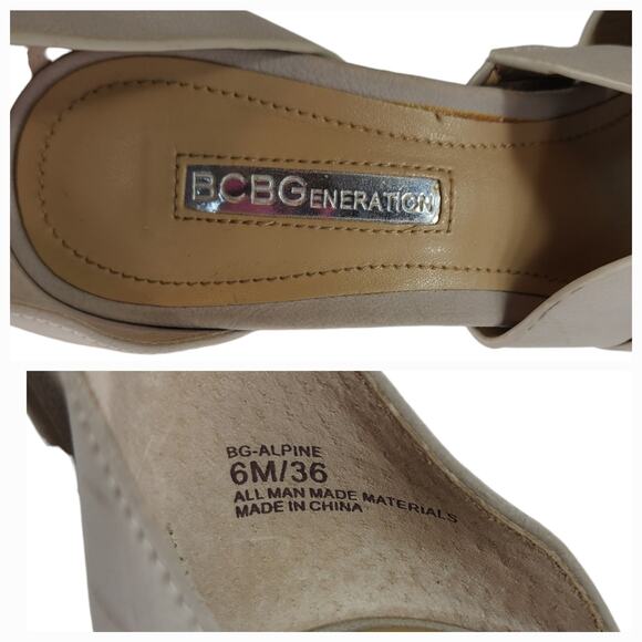 BCBG Womens Platform Sandals sz 6 M Alpine Cream Faux Leather Silver Glitter 5" - Picture 10 of 12